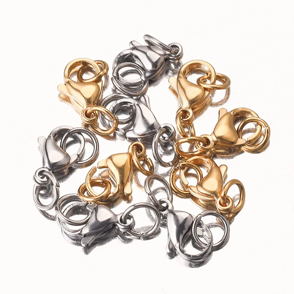 20pcs Stainless Steel Lobster Clasp Jump Rings For Bracelet Necklace End Top Connector DIY Jewelry Making Supplies