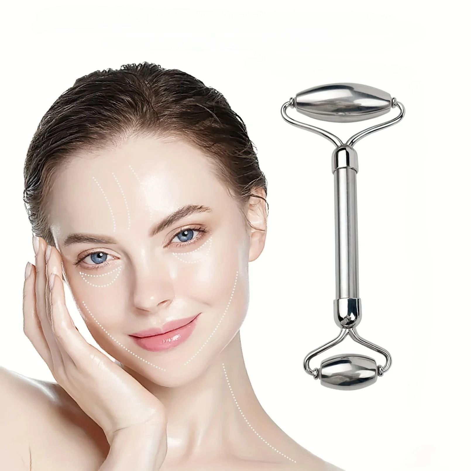 

Stainless Steel Roller Face Roller Gua Sha Facial Tools Skin Care Facial Care Reduces Under-Eye Puffiness and Dark Circles