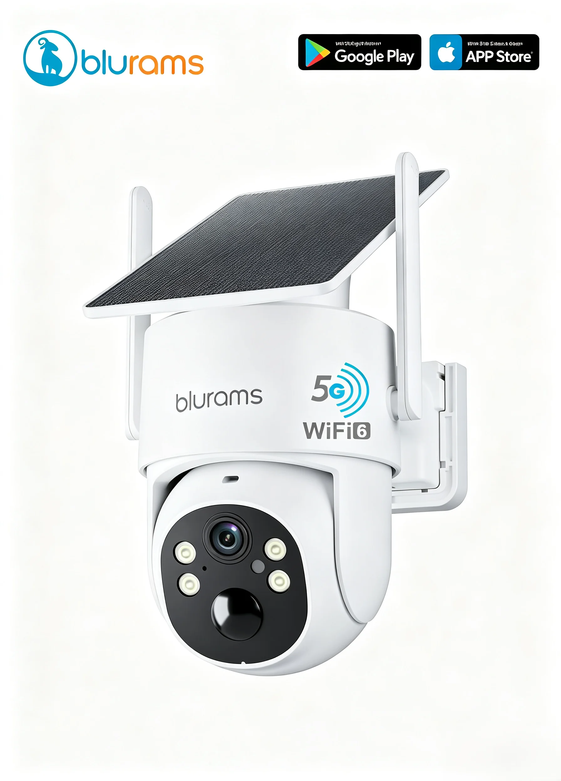 blurams 4MP Pan/Tilt Security Cameras Wireless Outdoor, 100% Wire-Free Outdoor Camera with Fixed Solar Panel, 360° View, Dual-Ba