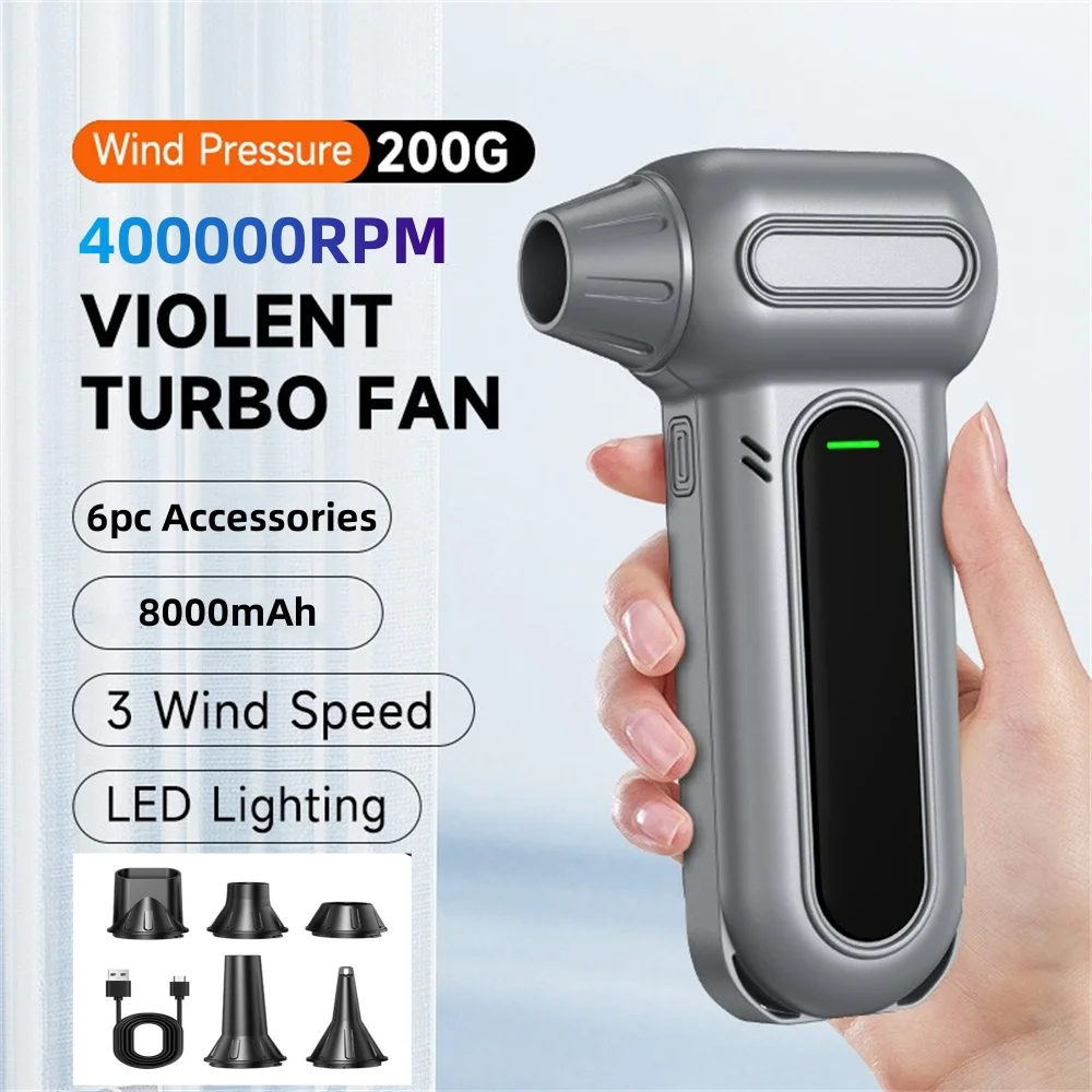 

Электрический воздуходувка для воздуха, 8000 мАч, 400000 об/мин, супермощный, перезаряжаемый 3-ступенчатый бесщеточный двигатель для автомобиля/ПК/дома/на открытом воздухе