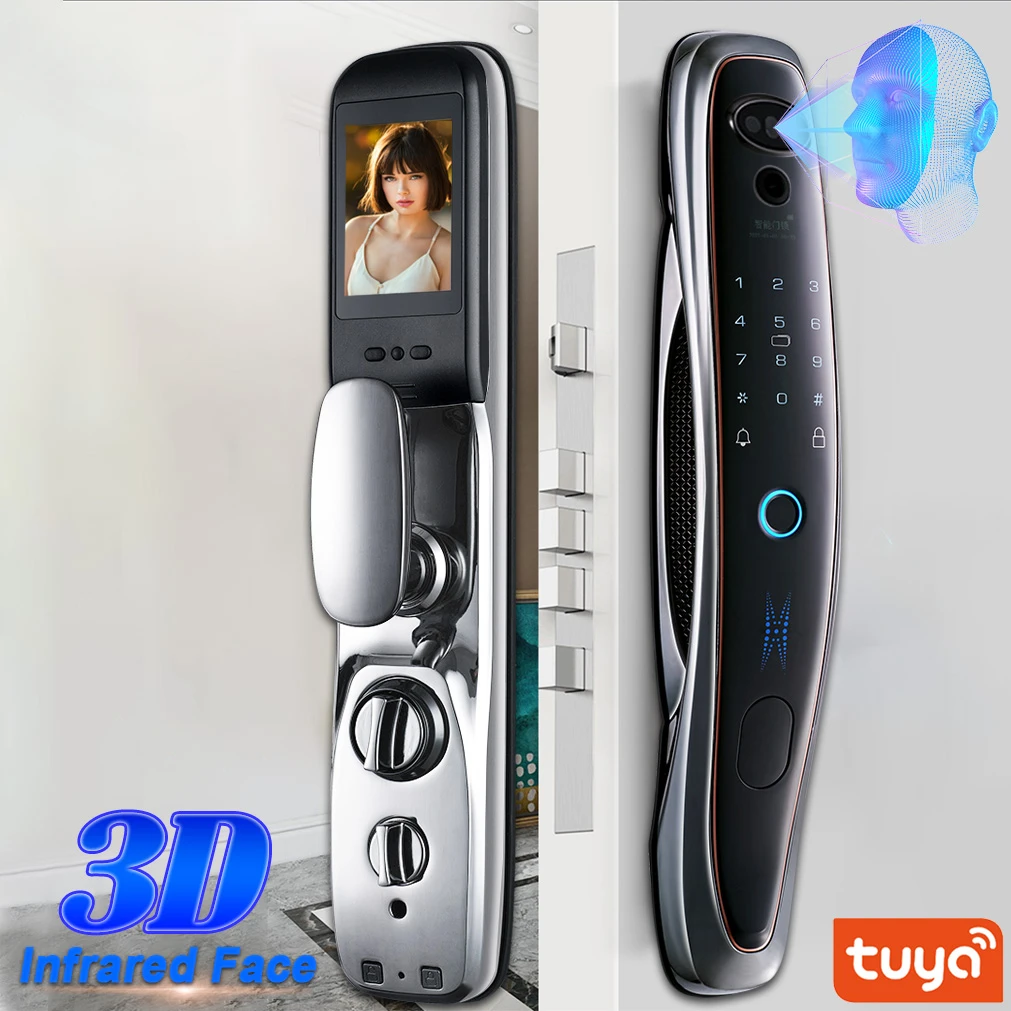 3D Face Recognition Lock Segurança Digital Smart Door Lock Com Tuya Smart Life Senha Fingerprint Key Card Desbloquear