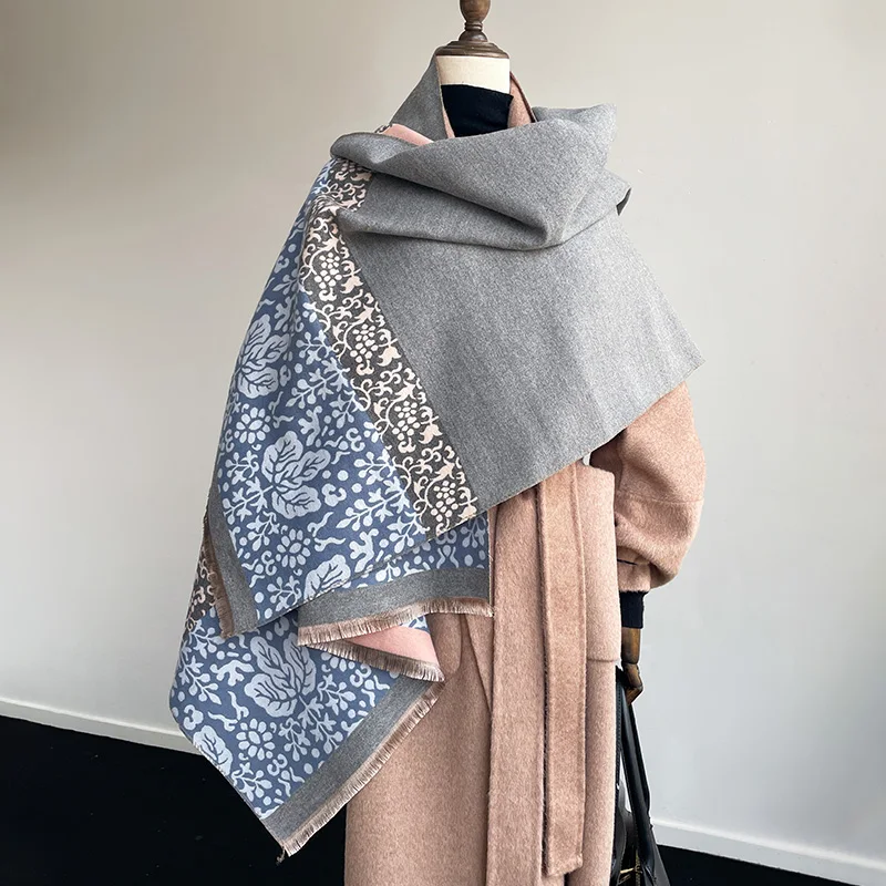 

Elegant Ladies Pashmina Jacquard Cashmere Scarf Winter Thick Warmth Two-Sided letter High Quality Shawl Coldproof Blanket Scarf