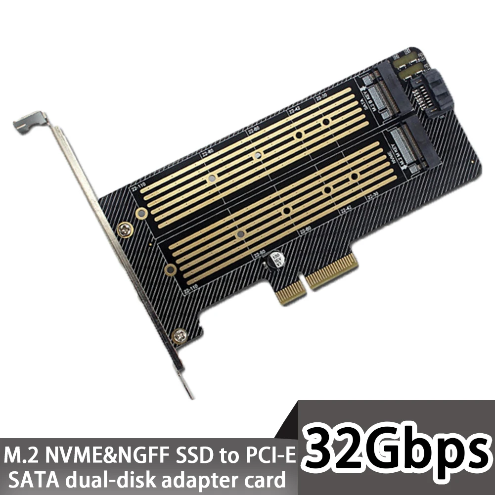 

Dual M.2 PCIE Adapter for SATA or PCIE NVMe SSD,M.2 SSD NVME (m Key) / SATA (b Key) 22110 2280 2260 2242 2230 to PCI-e x 4 Host