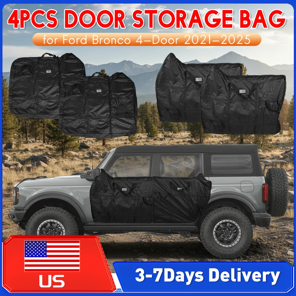 

4pcs Front Rear Door Storage Bags Organizer Oxford Cloth Portable Protector Bag for Ford Bronco 4-Door 2021 2022 2023 2024 2025