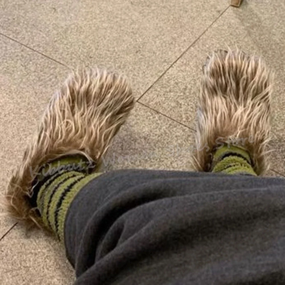 

Furry Warm Winter Slipper Round Toe Flat With Slip-On Outdoor Fashion Novelty Elegant Party Dress Sexy Concise Women Shoes New