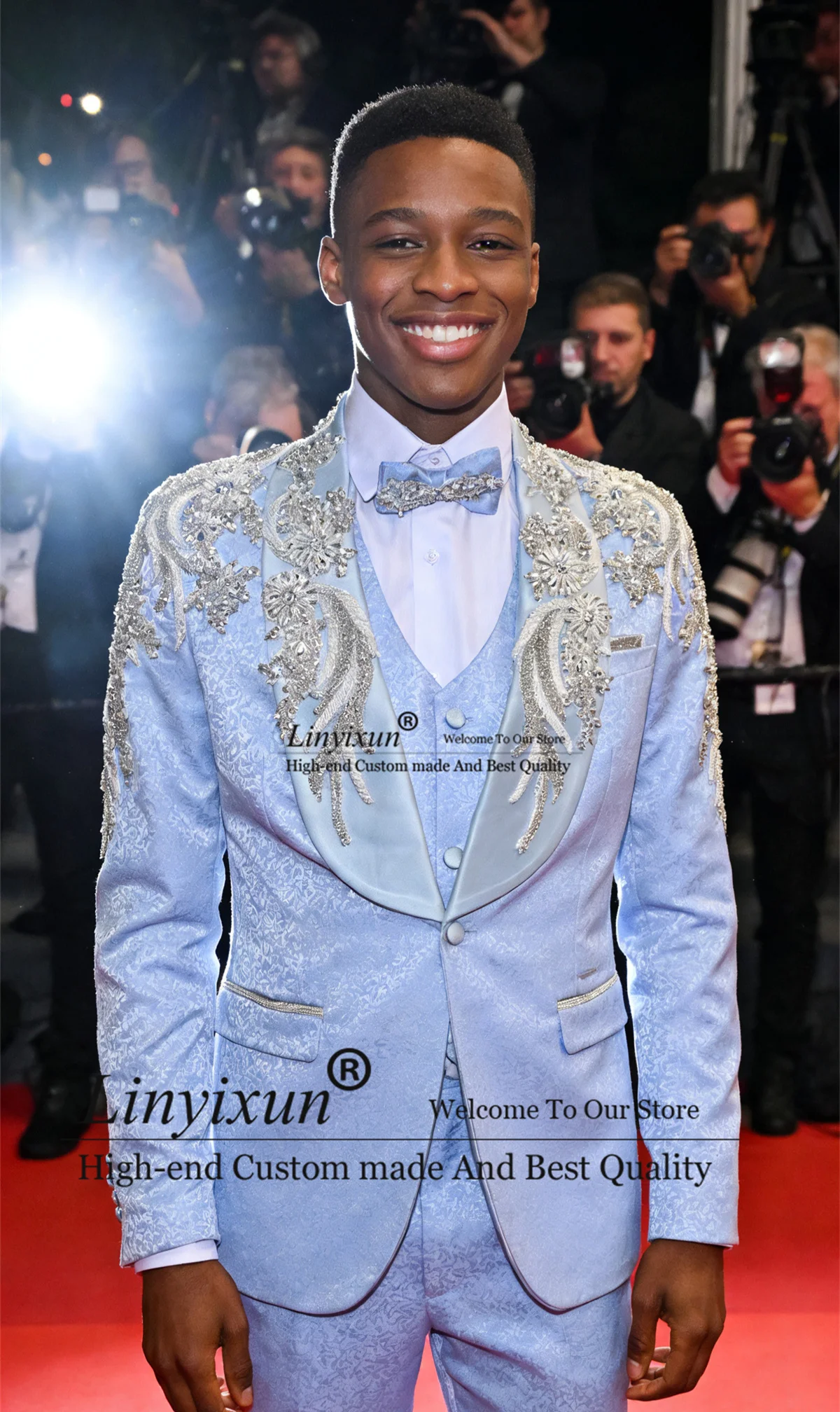 

Luxury Appliques Beaded Men Suits 3 Pieces Set Wedding Groom Outfit Tuxedos Customized Fashion Slim Blazer Pants Costume homme