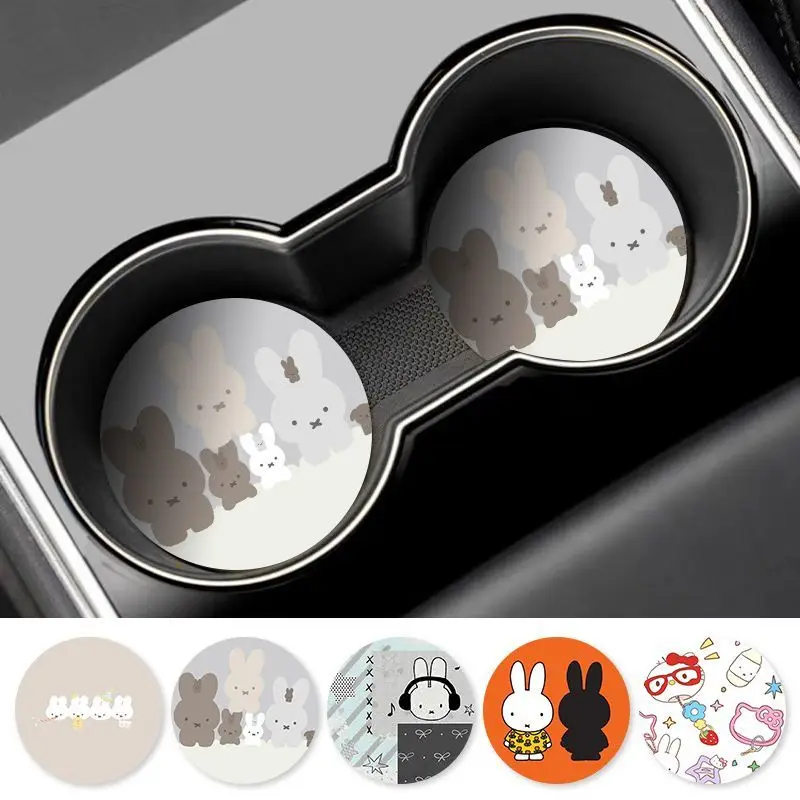 Cute Miffy Car Cup Coaster Non‑Slip Water Cup Holder Mat Shock‑Absorbent Wear‑Resistant Auto Interior Decor Universal Cartoon