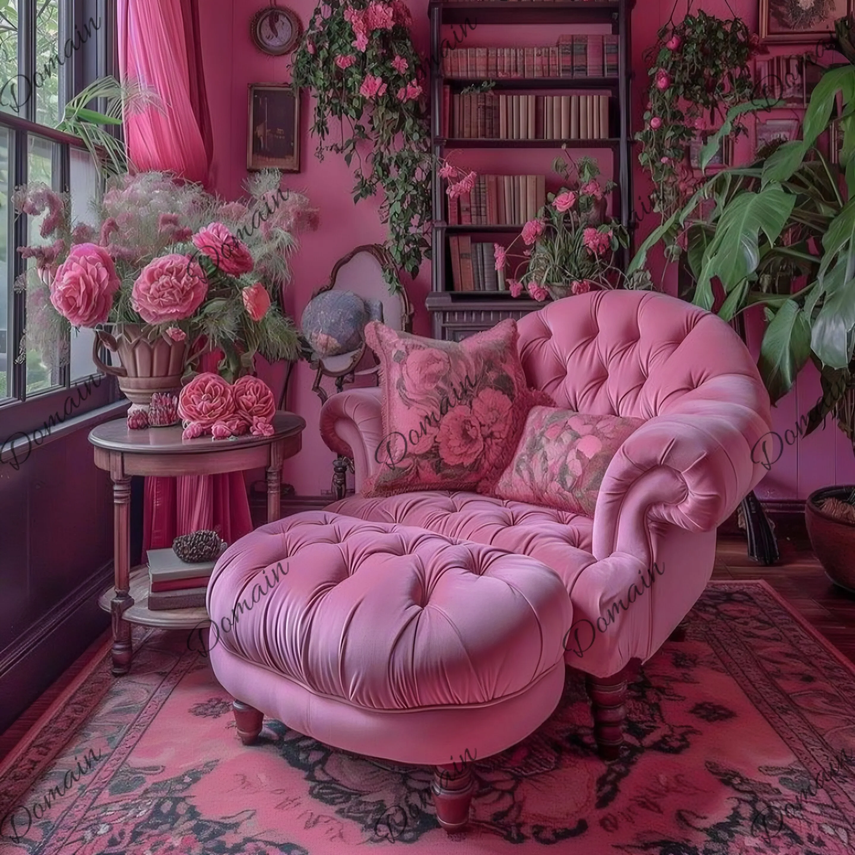 Vintage European Pink Velvet Single Sofa Chair Hotel Living Room Bedroom Leisure Chair Clothing Store