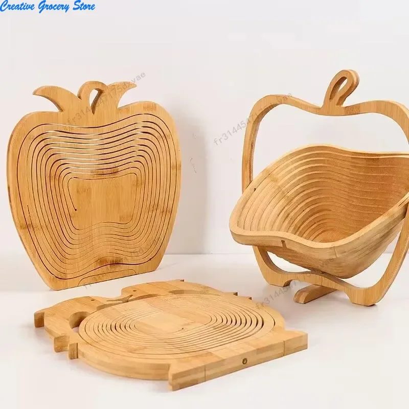 Plateau à fruits pliable en bambou, écologique et créatif, décoration d'intérieur, plateau à fruits en bambou, table à thé, décoration de salon, rangement, isolation thermique, artisanat en bambou et en bois, cadeaux