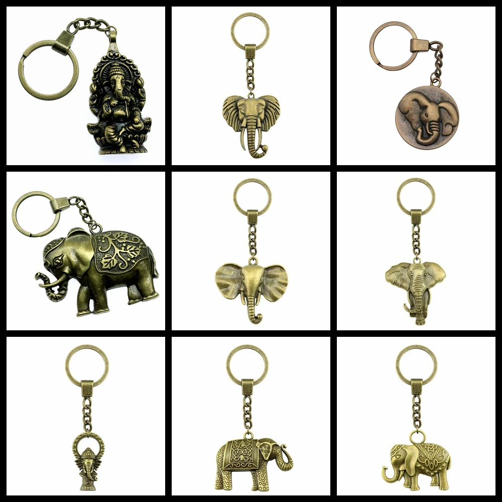 Creative Party Jewelry Accessories Gift Men Keychain Vintage Ganesha Elephant Pendant Souvenirs Gift