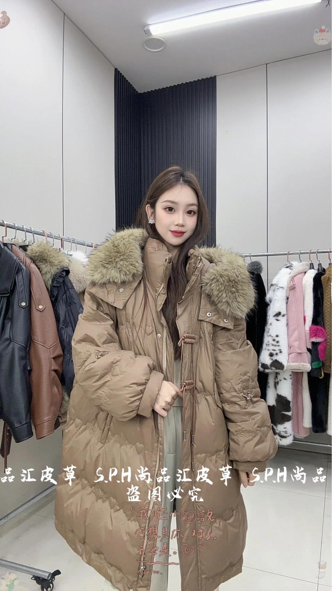 2025 New Winter Women's Mid-Length Down Jacket Hooded Mid-Length Black Warm Jacket Large Fur Collar Down Jacket Women