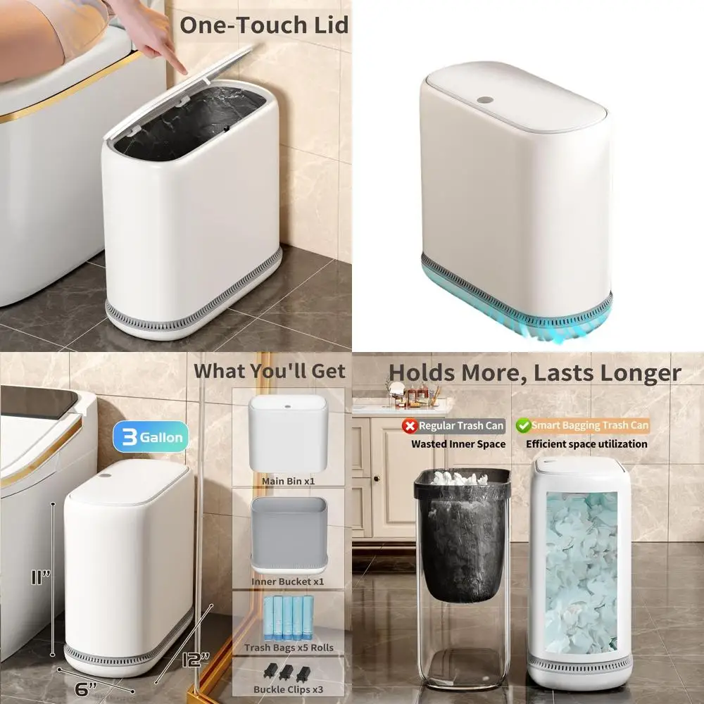 

3 Gallon Slim Bathroom Trash Can with Pop-Up Lid and Air-Pressure Seal, White Mini Waste Bin for Home, Office, RV - 75 Bags Incl