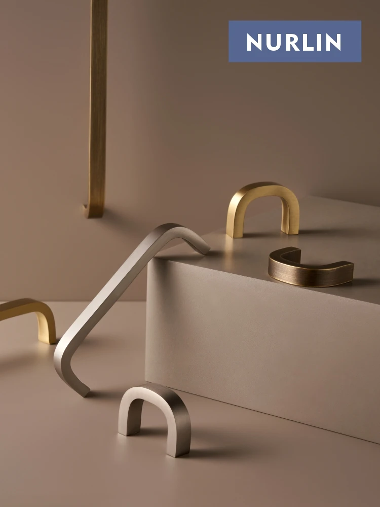 Nurlin Solid Brass Bent Design Cabinet Door Handles Simple Style Multiple Sizes Drawer Pulls for Wardrobes