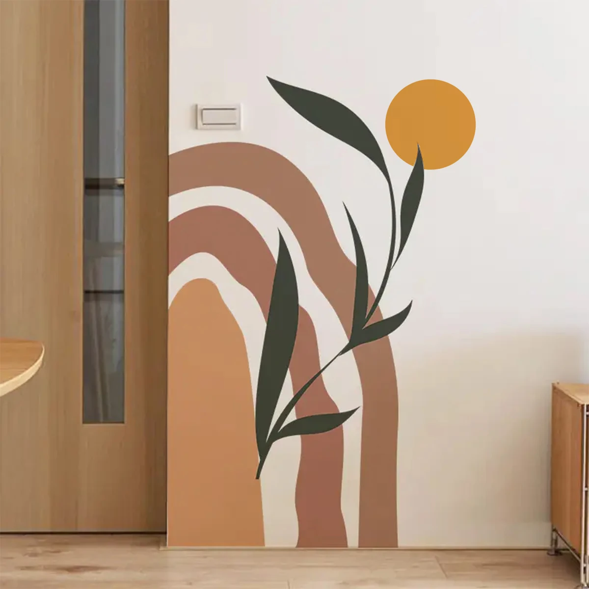 

Boho Abstract Sun Green Leaf Scene Vinyl Wall Sticker Decals Removable PVC for Door Bedroom Living Room Home Decor Self adhesive