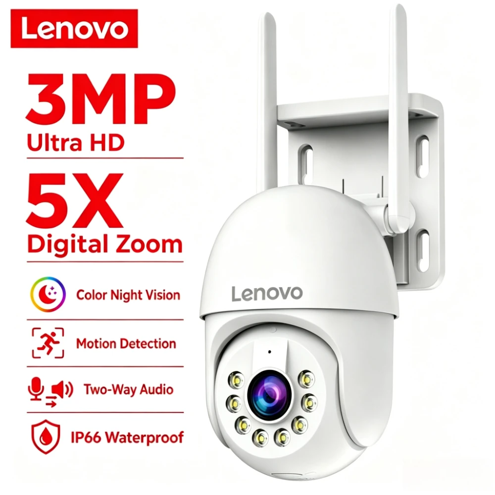 Lenovo 3mp hd inteligente wifi câmera ptz ao ar livre 5x zoom digital rastreamento automático onvif cctv câmera ip segurança câmera de vigilância de vídeo