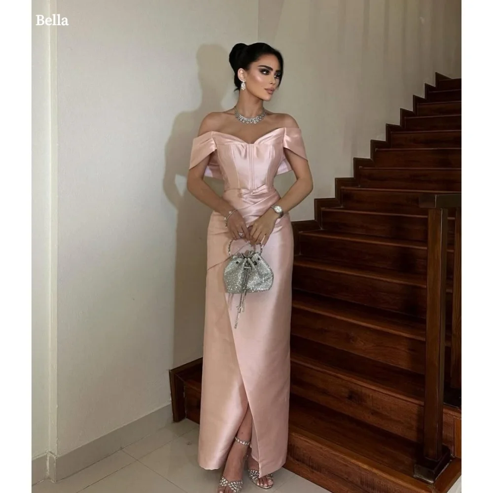 

Bella Customized Pink One Shoulder Strapless Backless robes de soirée Sleeveless Party Dresses Ankle-Length A-line Prom Dress
