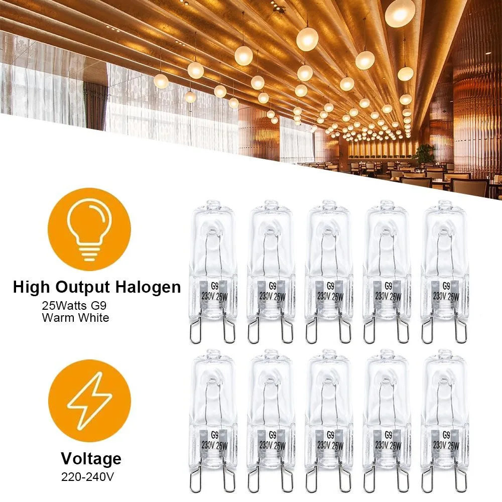 10 sztuk G9 żarówki halogenowe 25W/40W/60W 220V lampa żarówkowa energooszczędna odporna na wysokie temperatury ciepłe białe lodówki