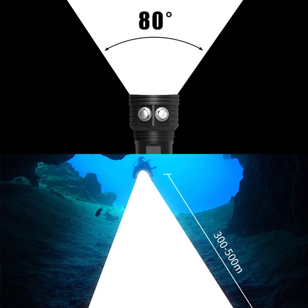 Multi-functional 3-color diving flashlight 80m underwater photography LED light IPX8 COB flashlight Underwater LED Diving light