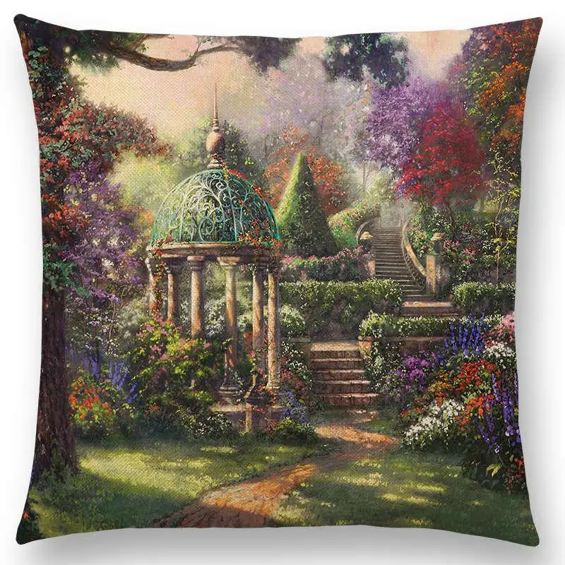 【Rural Scenery】Newest Country Oil Painting Pillow Cover, Invisible Zipper, Living Room Sofa Square Pillowcase