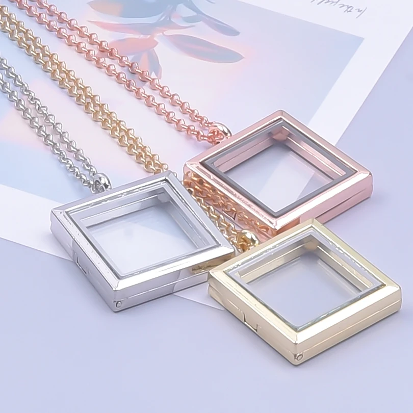 1Pc Clear Square Glass Memory Urn Locket Pendant Grunge Necklaces For Punk Living Ashes Picture Relicario Men Collier Jewelry