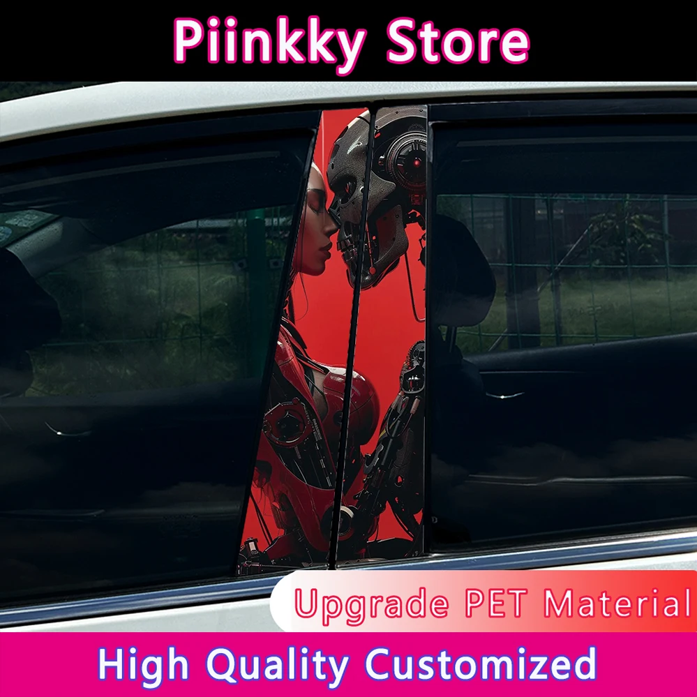 2PCS Machine Couple Robot Couple Car Stickers Auto B Pillar Waterproof Decoration DIY Car Doors Pillar Sunscreen PET Decals