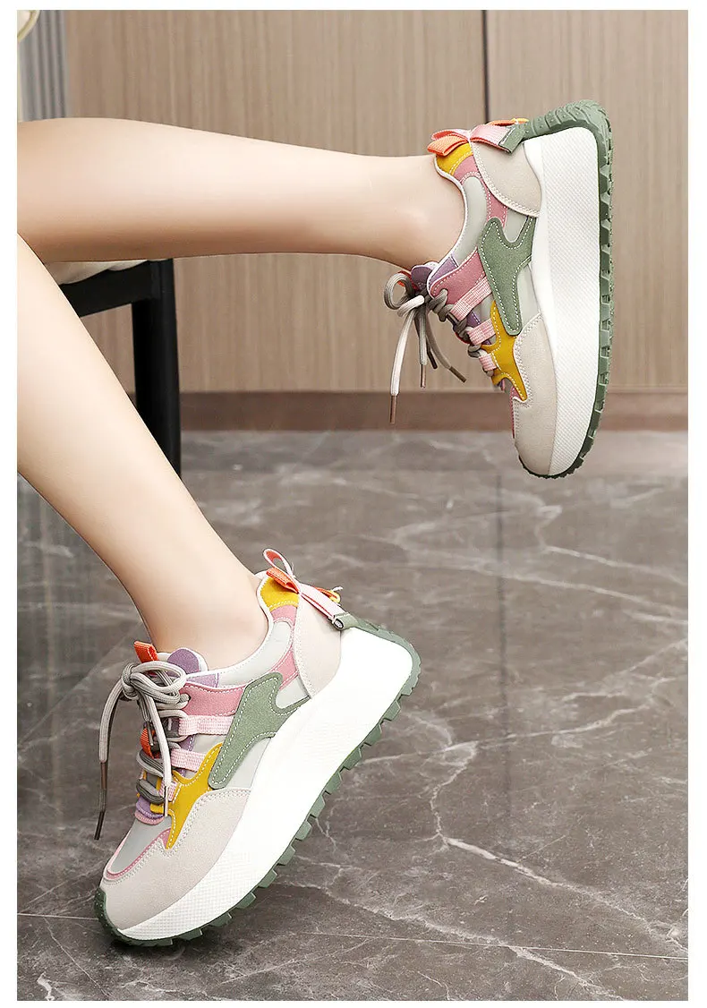 New lace up wedged trainers woman platform shockproof shoes women white faux leather sneakers students wedge sports shoes casual S986a7cb34ef34540a61e0d2dafa85815d