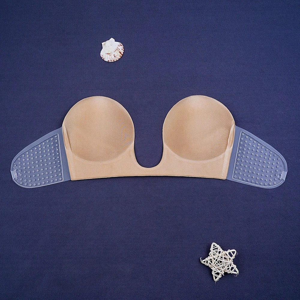 Invisible Push Up Bra Strapless Bras Dress Wedding Party Sticky Self-adhesive Silicone Brassiere Breathable Deep U Bra Underwear