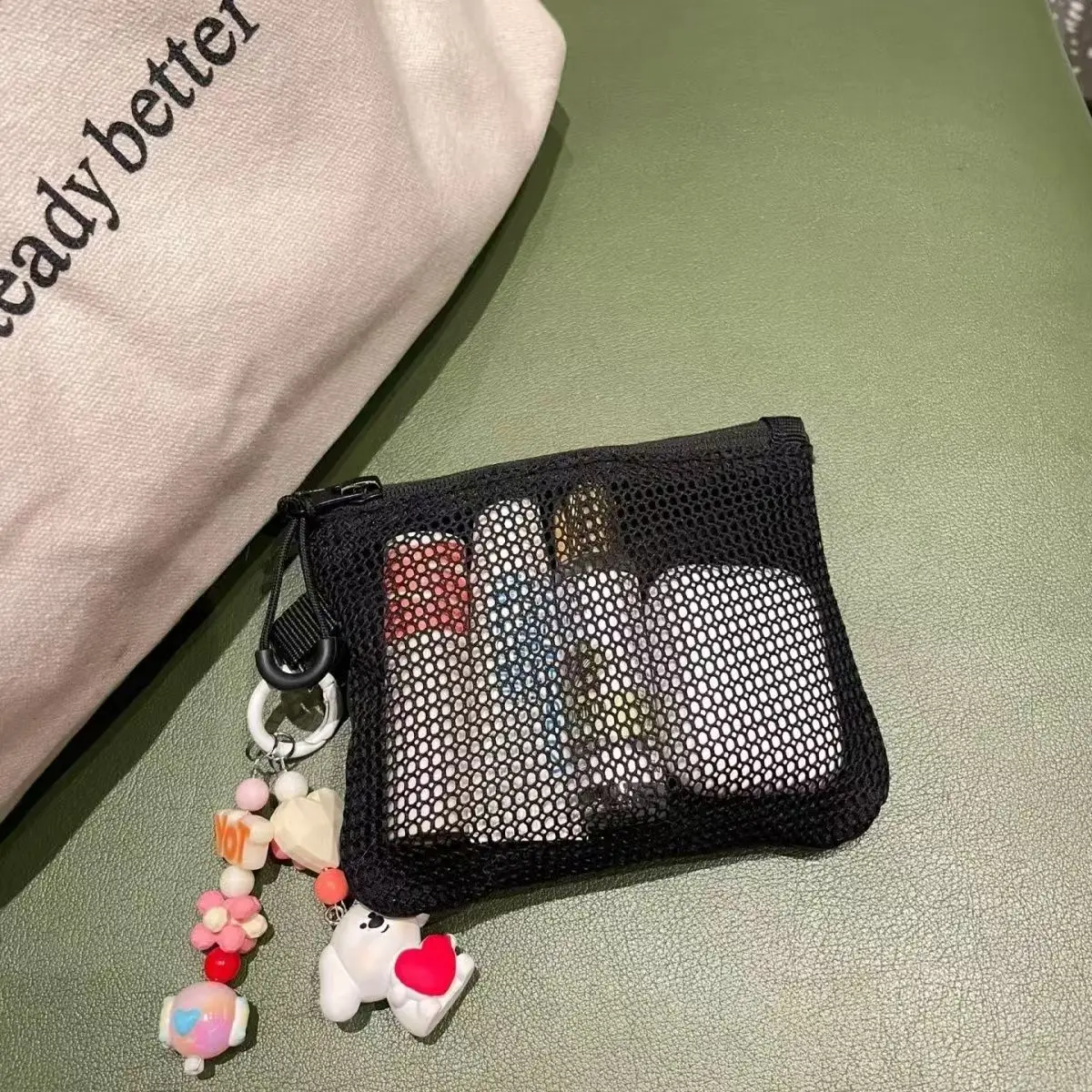 Portable Short Wallet New Mesh Zipper Coin Purse Square Nylon Card Holder  Make Up Organizer Bag