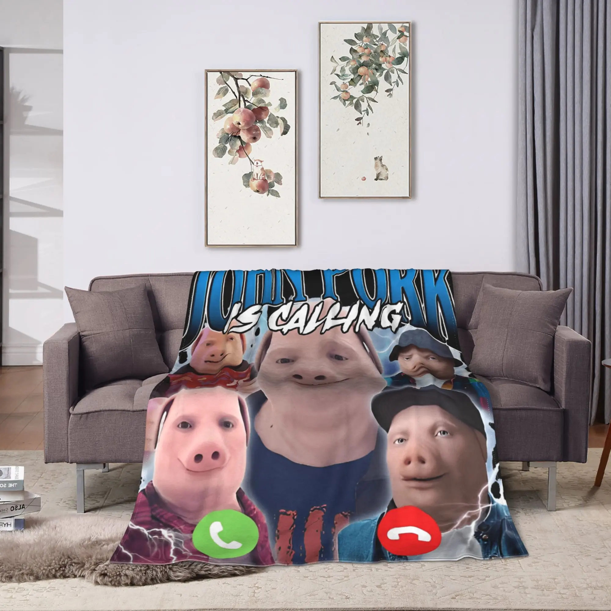 John Pork Is Calling Answer Call Phone Super Warm Blanket Plush Throw Blanket Fluffy Couch Bed Flannel Bedspread Bed Cover