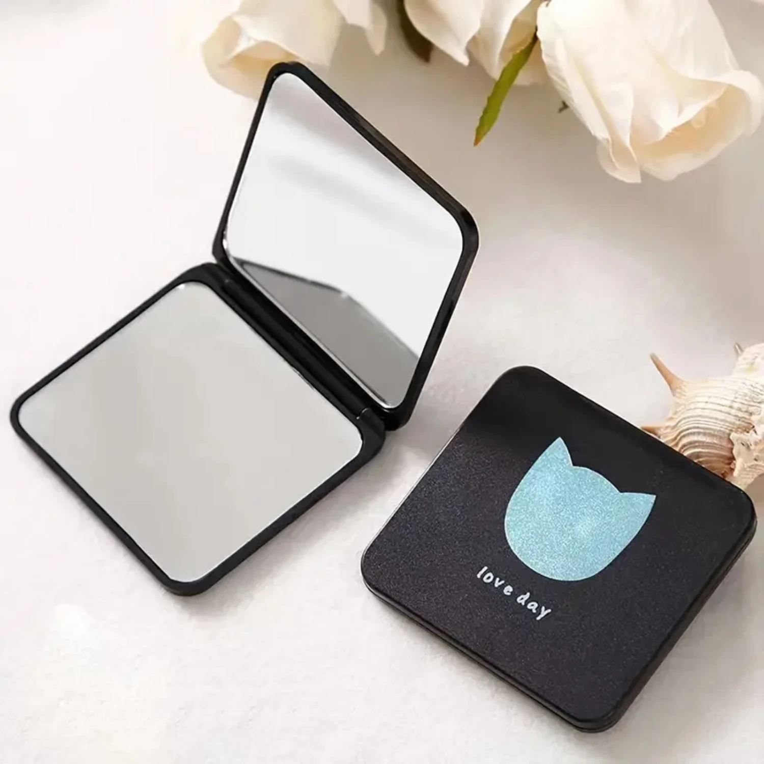 Travel-sized, Double-Sided Compact Mirror for Women, Handheld Square Foldable Makeup Mirror in Handbag, Portable Pocket Cosmetic