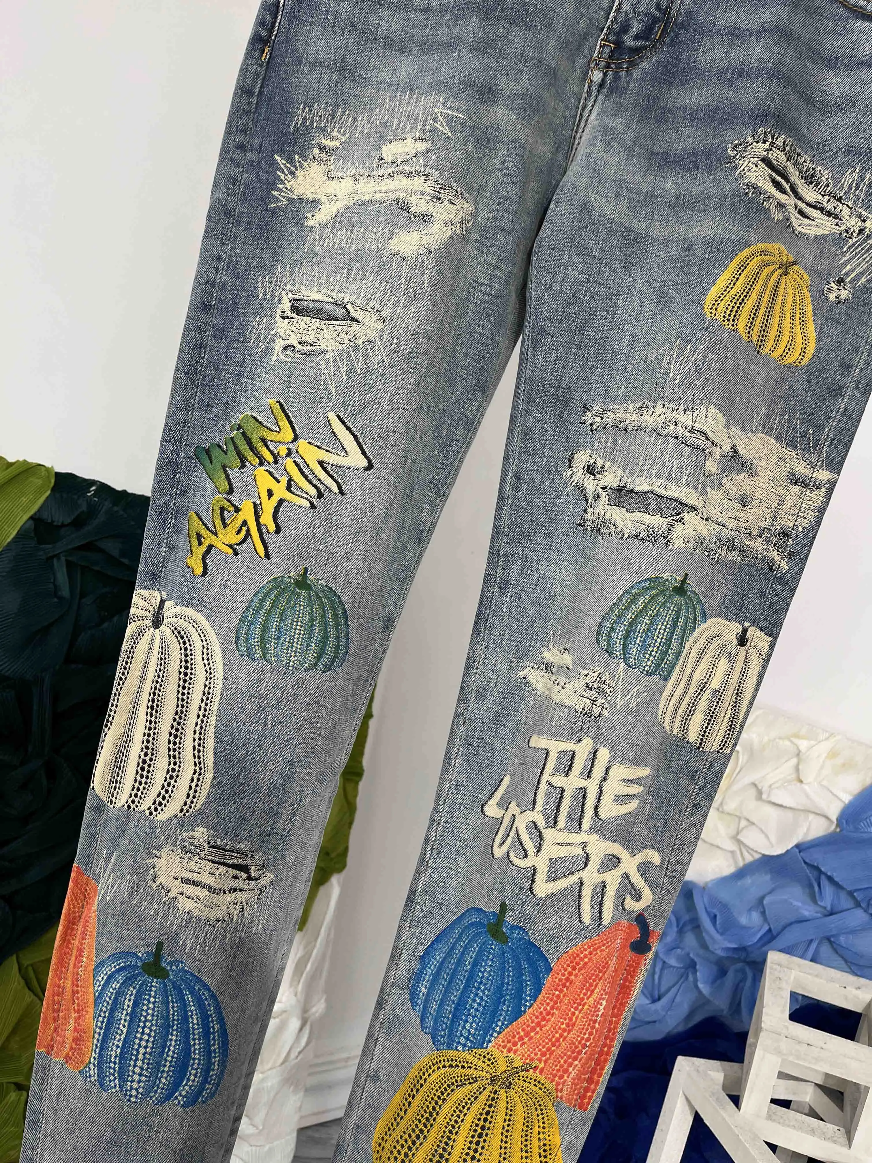 Pantalones vaqueros con estampado Vintage para hombre, Jeans de alta calidad, a la moda, para todas las estaciones, C426