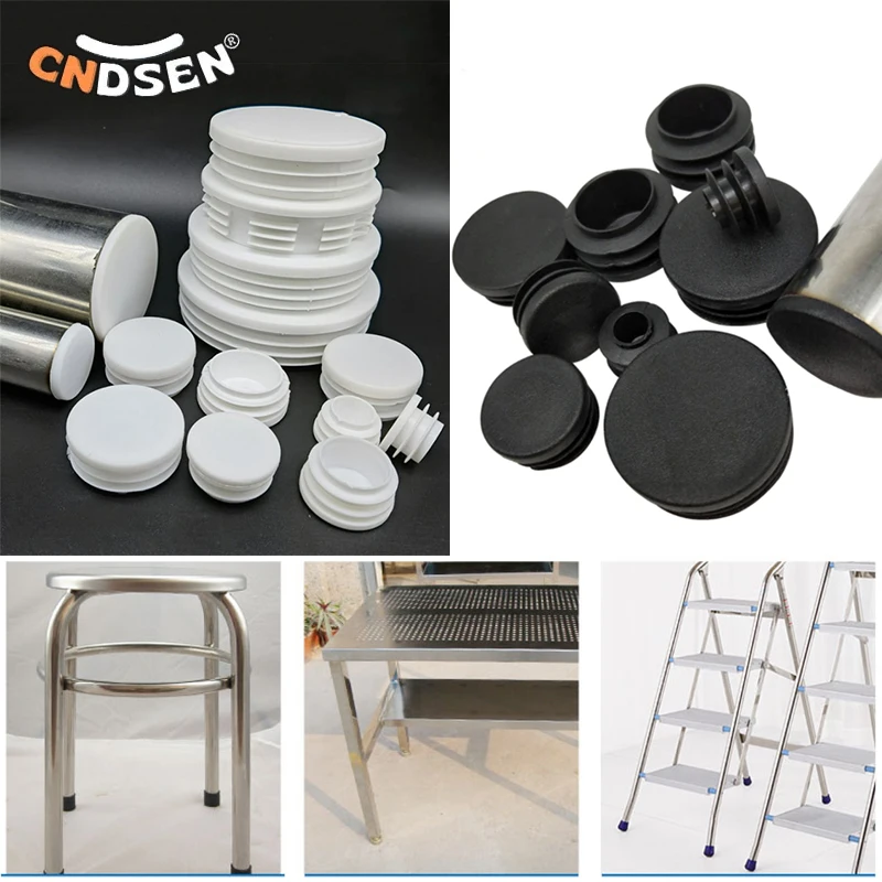 Plastic Round Inner Plug Steel Pipe End Blanking Caps Alloy Ladder Chair Leg Anti Slip Cover White/Black Dia 10-50mm