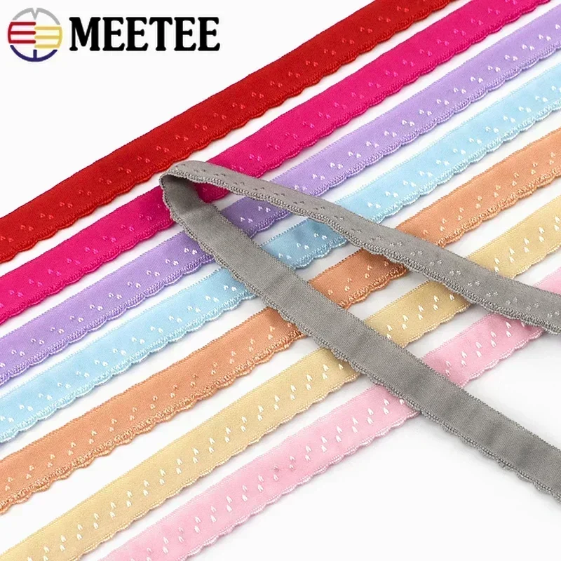 Meetee 10/20M 11mm Color Cotton Underwear Edging Elastic Band Fold Double Layer Hemming Lace for Strap Bra Sewing Spring Bands