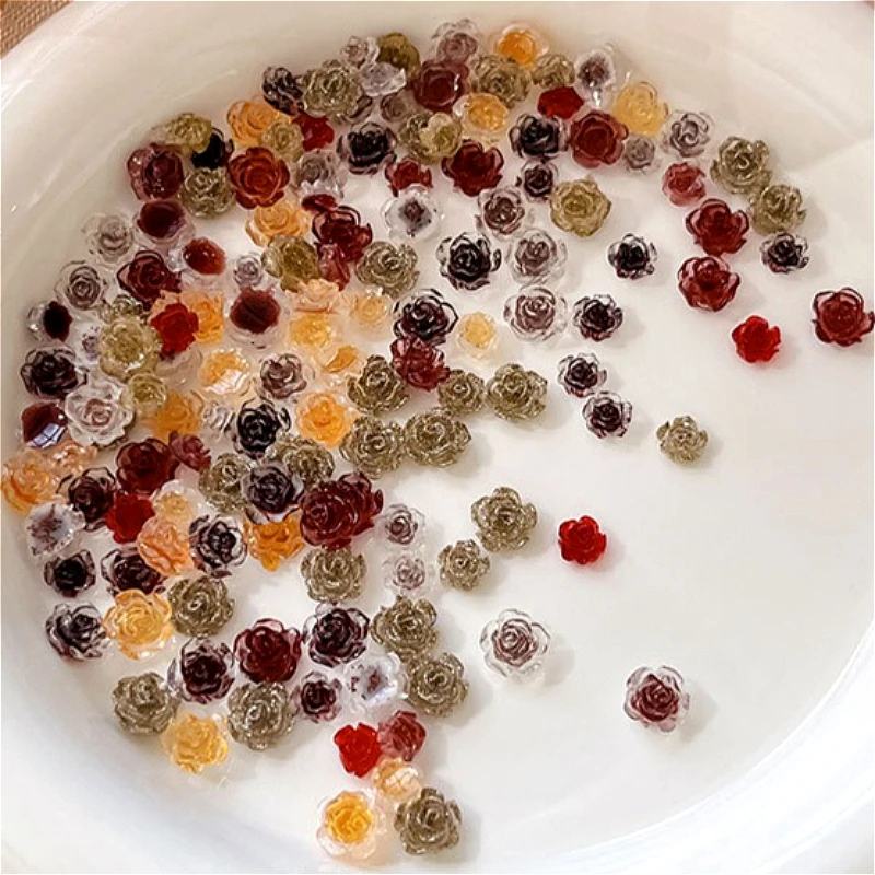 Maillard Color Resin Camellia Flower Fine Sparkling Rose French Charm Leaf Lily Nail Art Resin Decorations Manicure Accessories