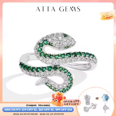ATTAGEMS Full Moissanite Ring Snake Shaped DVVS1 Color Diamond 925 Sterling Silver For Women Men Wedding Rings Party Certified
