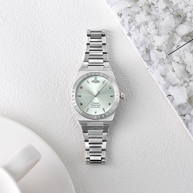 Vivienne Westwood Nuovo orologio da donna - Orologio da polso con cinturino in acciaio inossidabile verde menta