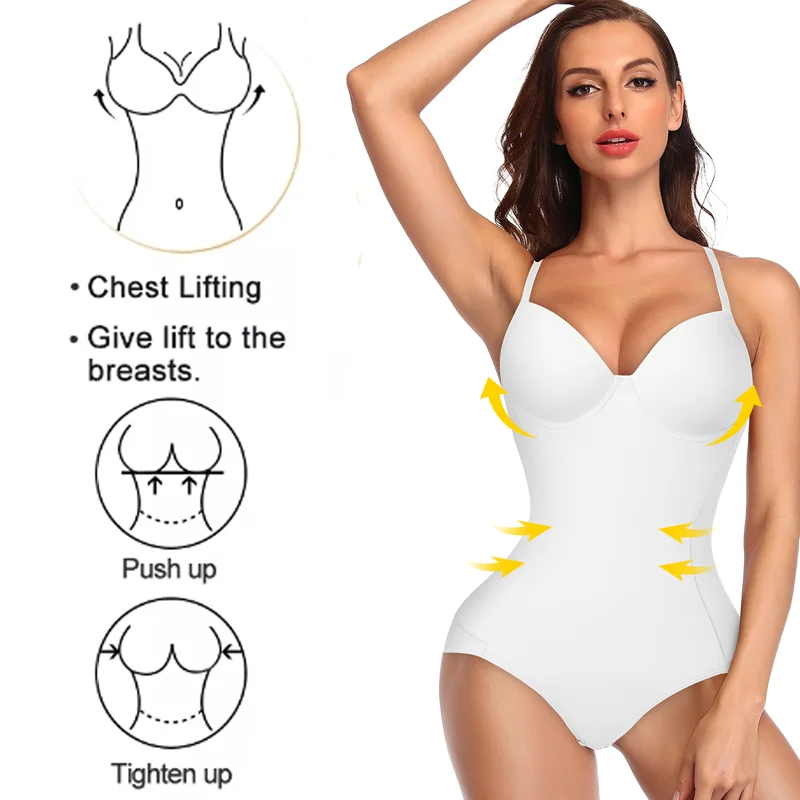 Women Shapewear Bodysuit Built-in Bra Sexy Body Shaper Slimming Tummy Control Top Smooth Waist Trainer Underwear Backless Fajas