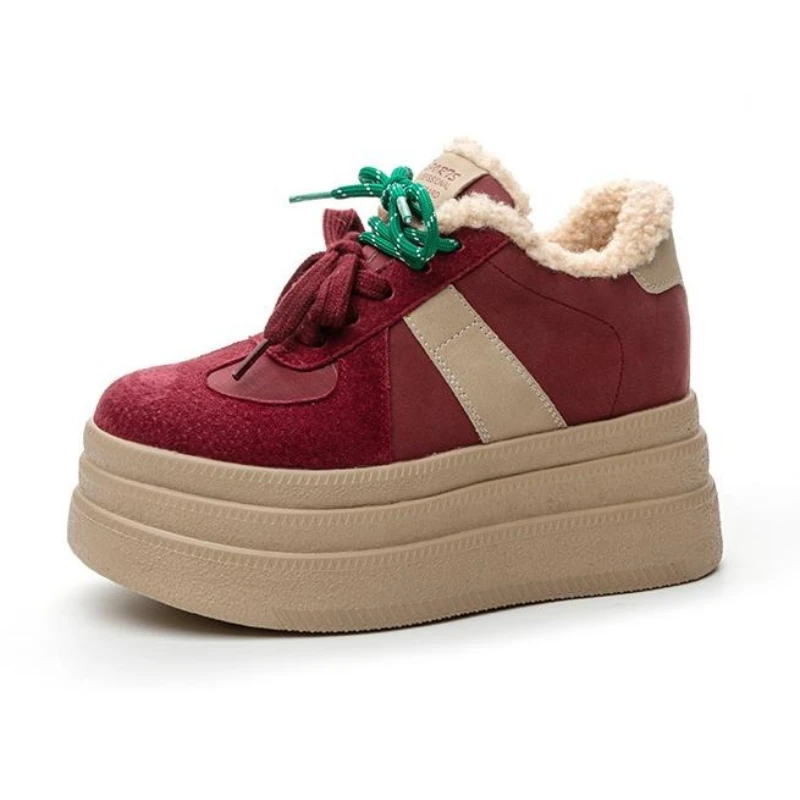 

9cm Fashion Casual Sports Snow Boots Women Genuine Leather 2025 Winter New Fluff Warm Women's Platform Ankle Boots Sneakers