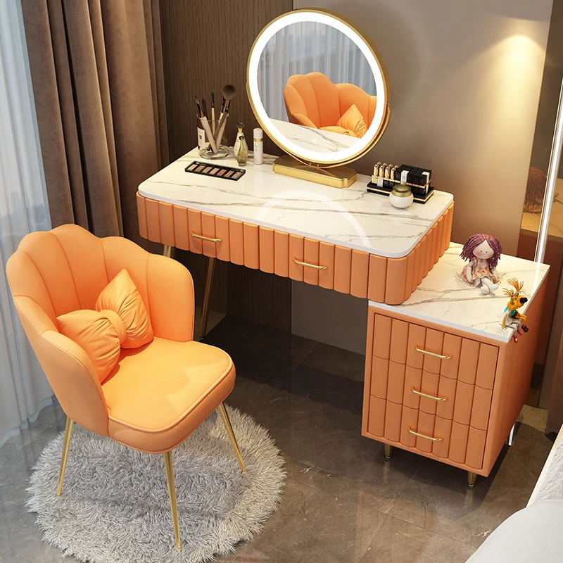 Women Pink Dressing Table Makeup Chair Modern Bedside Cosmetics Dressing Table Bedroom Cabinet Vestidores Postmodern Furniture