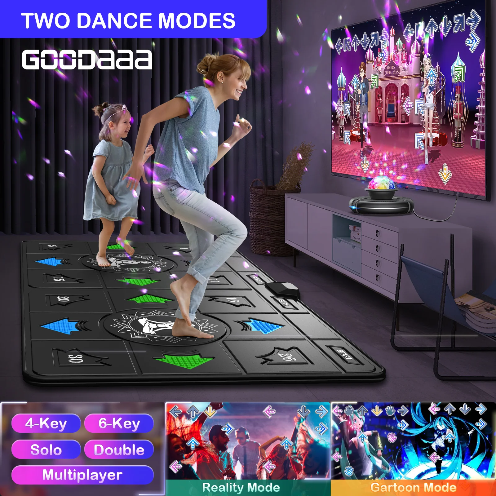 Dance Mat Game for TV/PC Double Family Sports Motion Sensing Game Non-Slip Music Fitness Carpet Birthday Gift for Kids/Adults