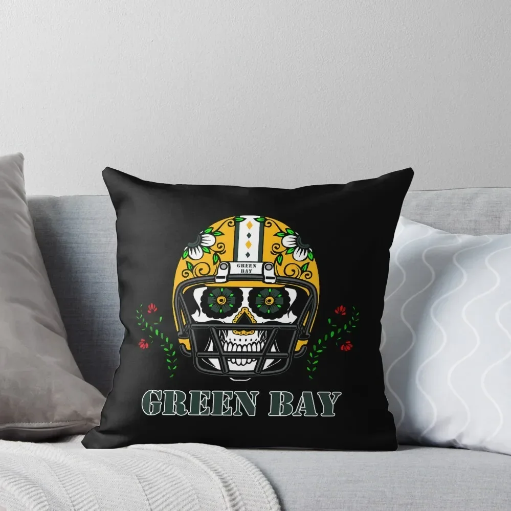 Green Bay Football Helmet Sugar Skull Day Of The Dead Throw Pillow Pillow Cover Cushion Cover pillow