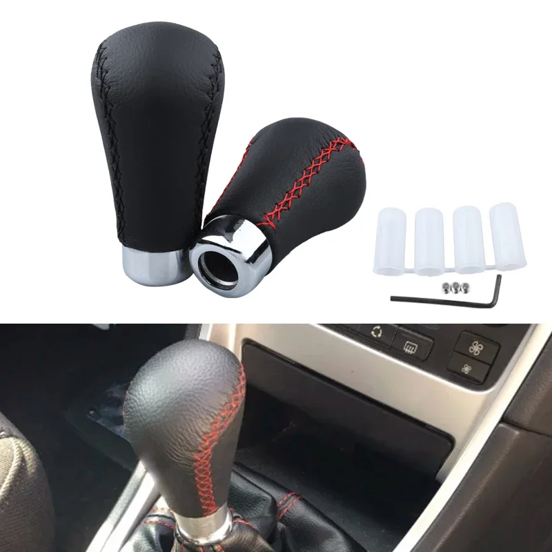 Universal Manual Leather Red/Black Stitch Car Gear Stick Shift Knob Shifter Lever Pen Replacement Gearstick Car Interior Parts