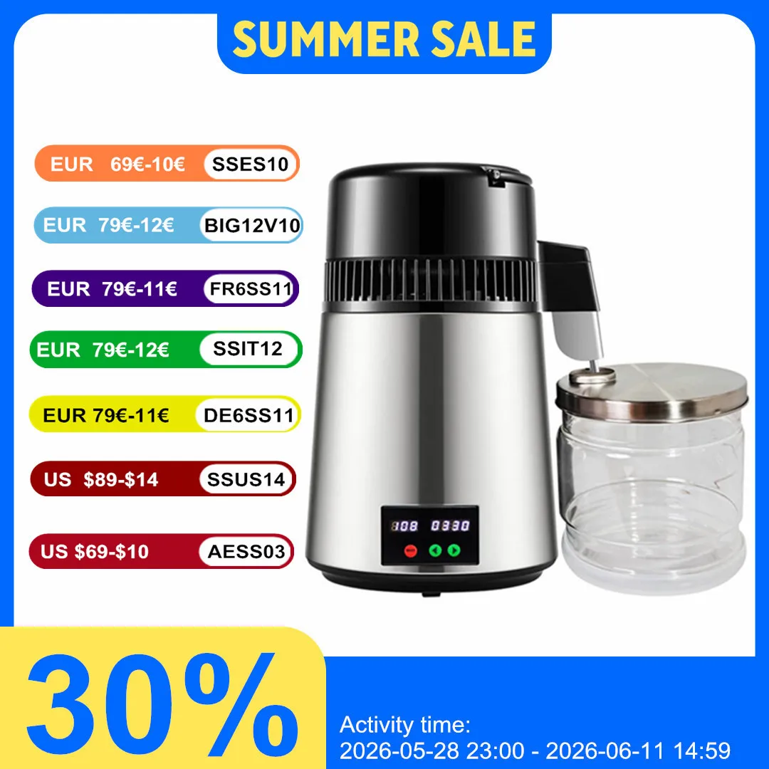 Water Distiller 4 L Distilled Water Maker 1.1 Gal Pure Water Distiller with Dual Temperature Display 750W Distilled Water Machin