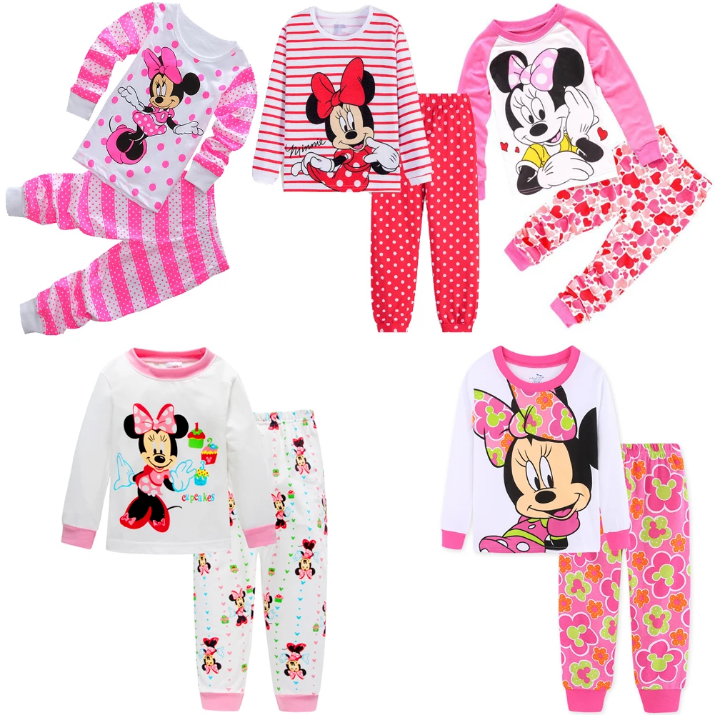 New Spring Autumn Children's Clothing Sets Minnie Many styles girl Sleepwear Kids Pajamas Set Baby Girls Cotton Cartoon Pyjamas