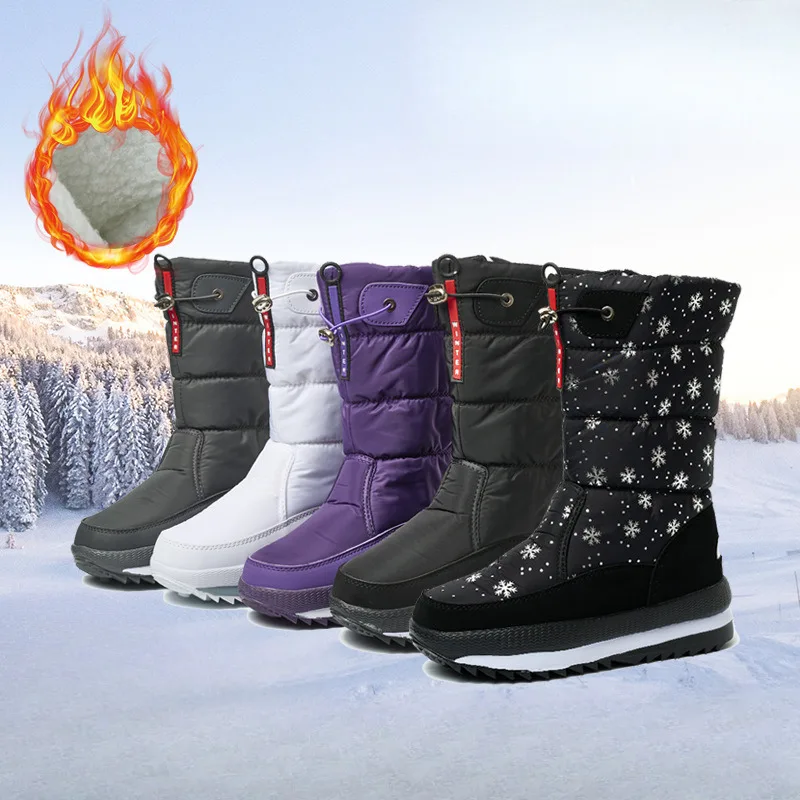 

Women Winter Snow Boots Platform Boots Plus Size Waterproof Non-slip Thick Plush Warm Mid-calf Boots Botas Mujer