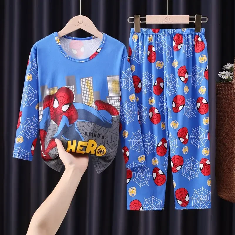 Children Pajamas Set Long Sleeve T Shirt Pant Mickey Pyjamas Kid Boy Girl Pijamas Cartoon Marvel Spiderman Spring Baby Sleepwear