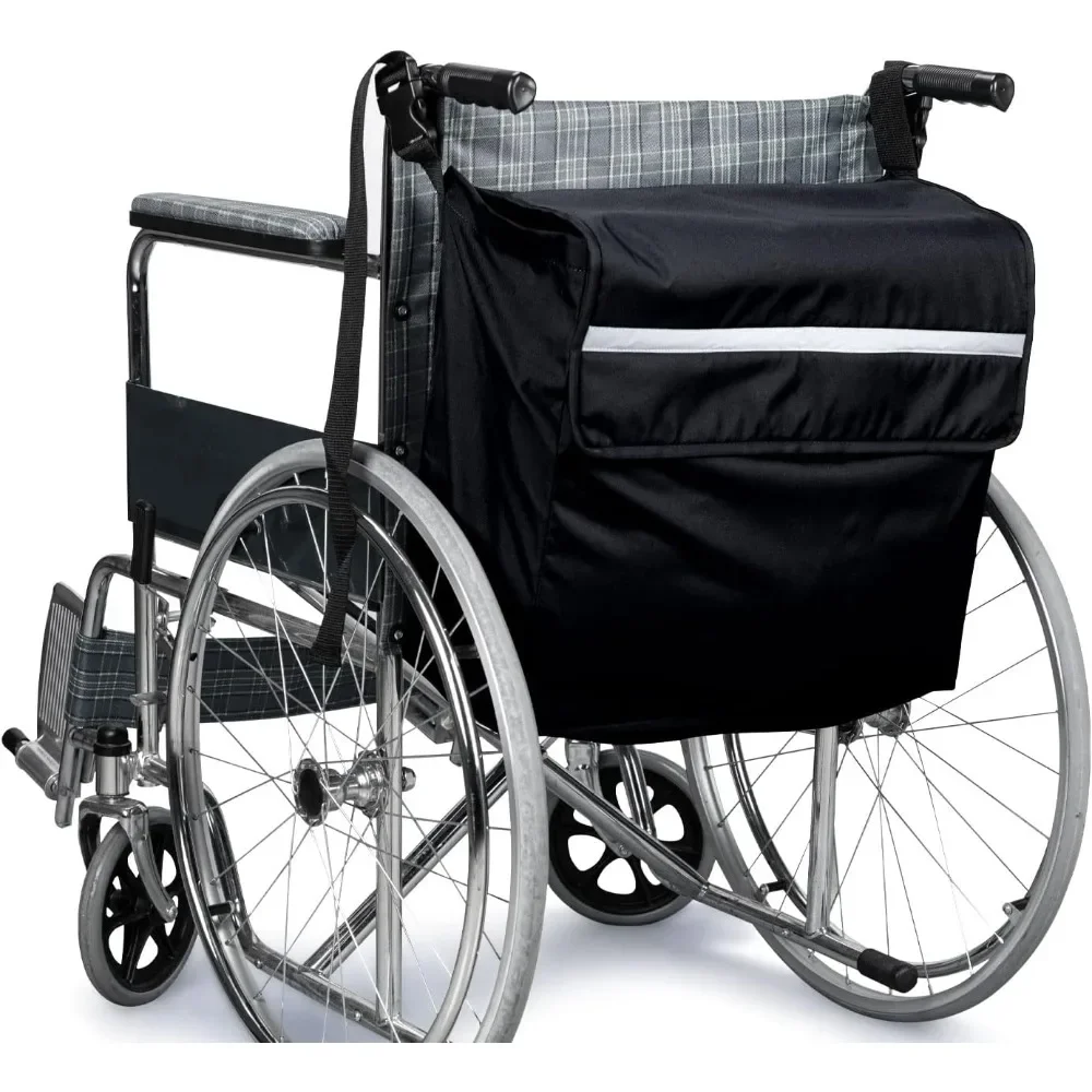 Wheelchair Back Storage Bag, Waterproof Organizer with Reflective Strip, Quick Buckle, Hook-and-Loop Closure&Inner Zipper Pocket