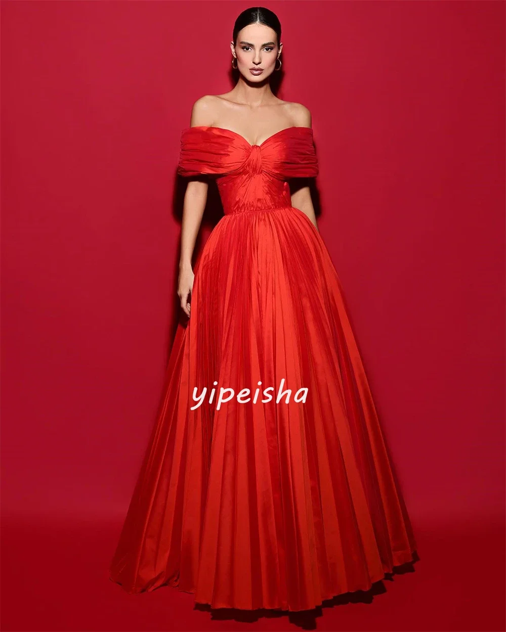 Customized Satin Draped Homecoming A-line Off-the-shoulder Bespoke Occasion Gown Long Dresses