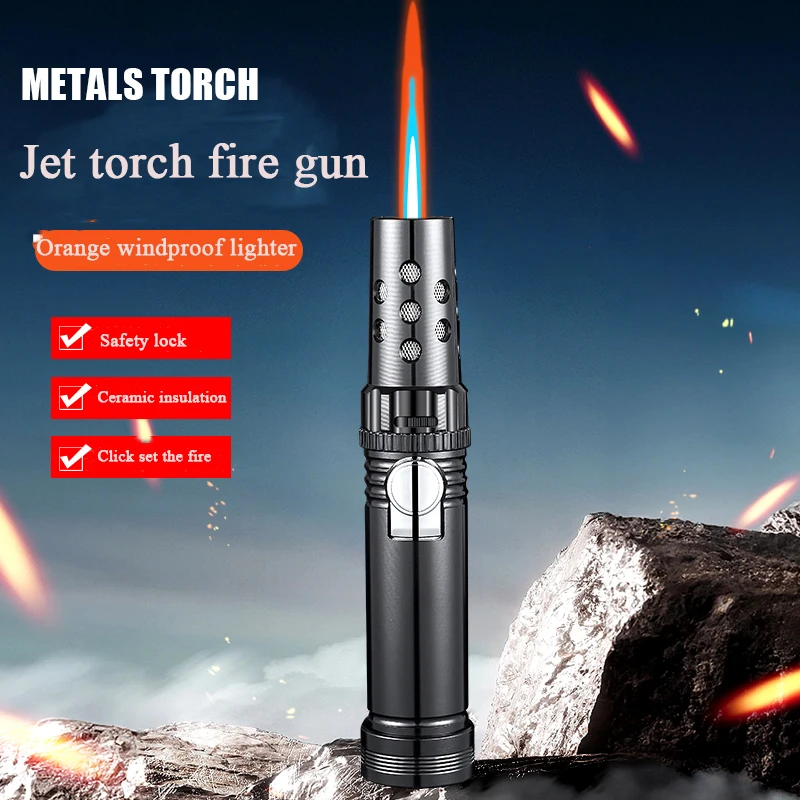 1300℃ Strong Flame Wndproof Jet Torch Lighter Safety Lock Design Adjustable Flame Size Ignition Tool