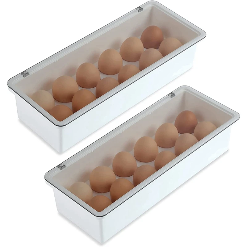 

2PCS 12 Grid Plastic Egg Storage Container Refrigerator Organizer Bins With Lids